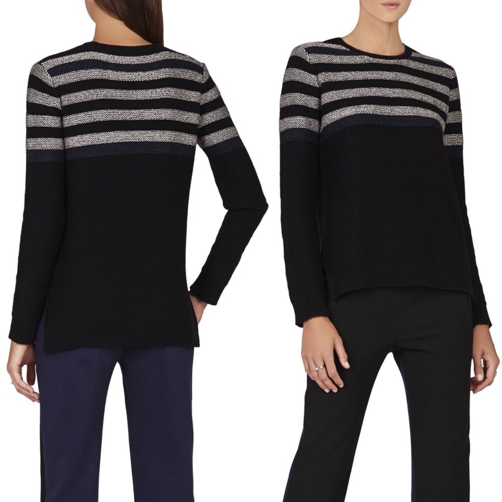 BCBGMAXAZRIA Wanda Sweater Size Small Black Metallic Striped Colorblock Sz Small